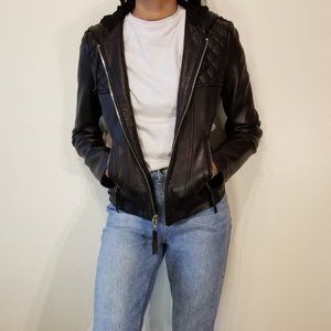 Michael Kors Hooded Leather Jacket